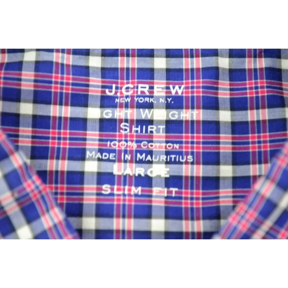 J Crew Light Weight Dress Shirt Cotton Men's L Slim Fit Blue &‎ Red Plaid